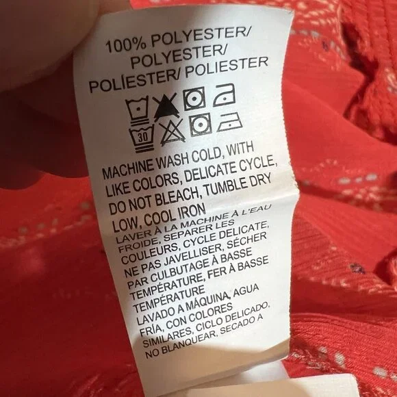 LUCKY BRAND  Women Top BLOUSE Size Large KEYHOLE NECK RED SEMI SHEER Peasant - Picture 11 of 11